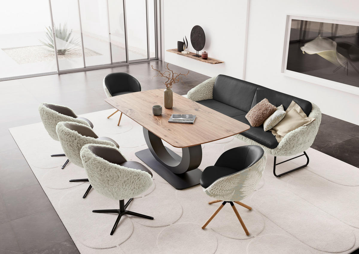 SITZBANK 219/87/78 cm  in Dunkelblau, Beige  - Beige/Schwarz, Design, Leder/Textil (219/87/78cm) - Koinor