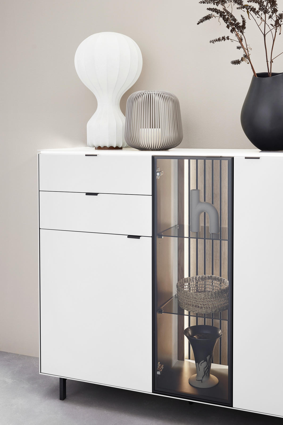 HIGHBOARD Weiss  141,2/120/40 cm  - Weiss/Schwarz, Design, Glas/Holz (141,2/120/40cm) - Dieter Knoll