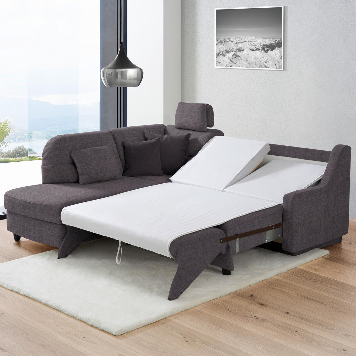 ECKSOFA in Chenille Schieferfarben  208/226 cm  - Schieferfarben/Schwarz, KONVENTIONELL, Textil (208/226cm) - Sedda