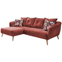 ECKSOFA in Velours Koralle, Multicolor  - Koralle/Buchefarben, Modern, Holz/Textil (162/277cm) - Livetastic