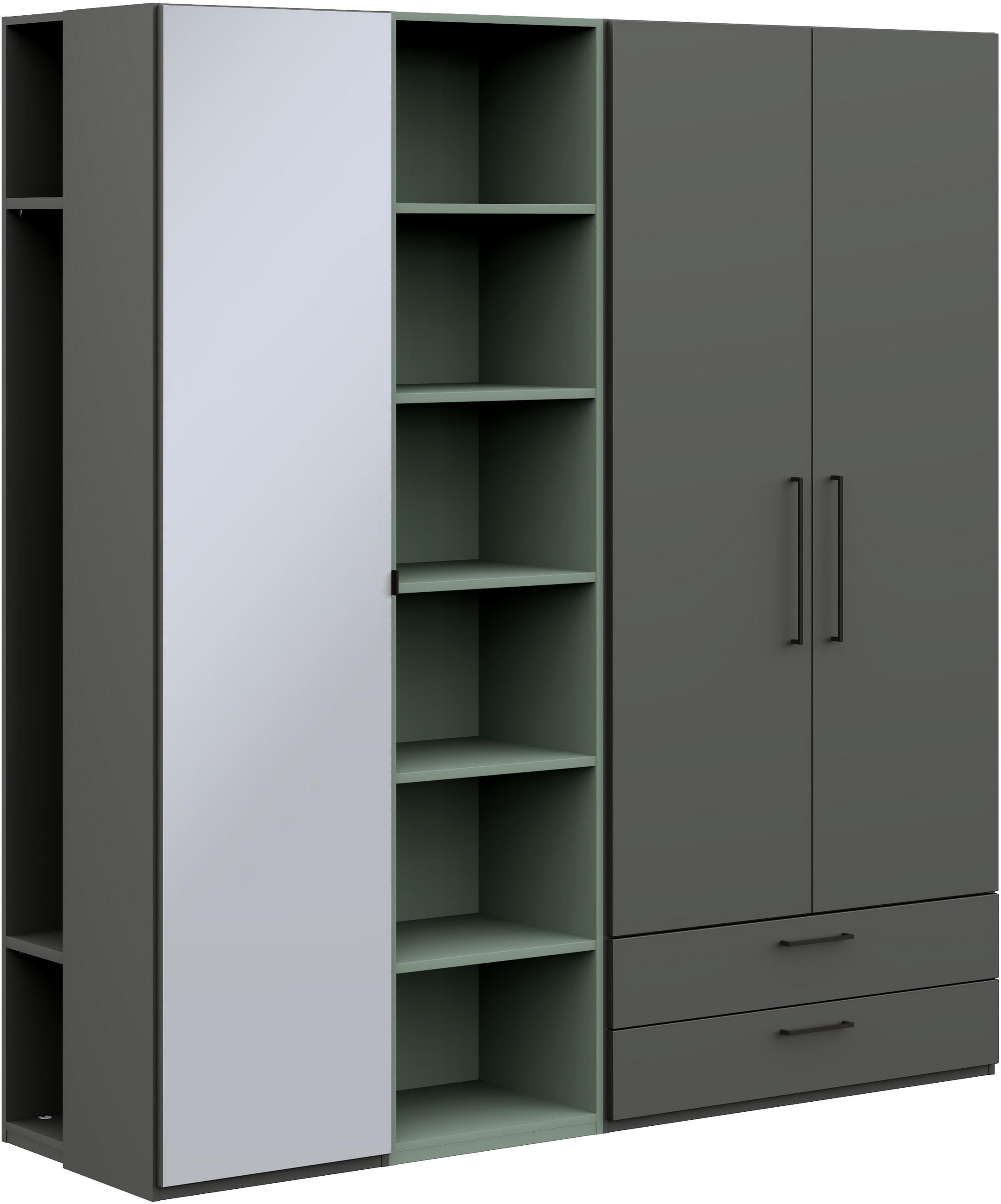KLEIDERSCHRANK 3-türig Graphitfarben, Salbeigrün  - Salbeigrün/Anthrazit, Design, Glas/Holzwerkstoff (202,6/213,6/59,3cm) - Cantus