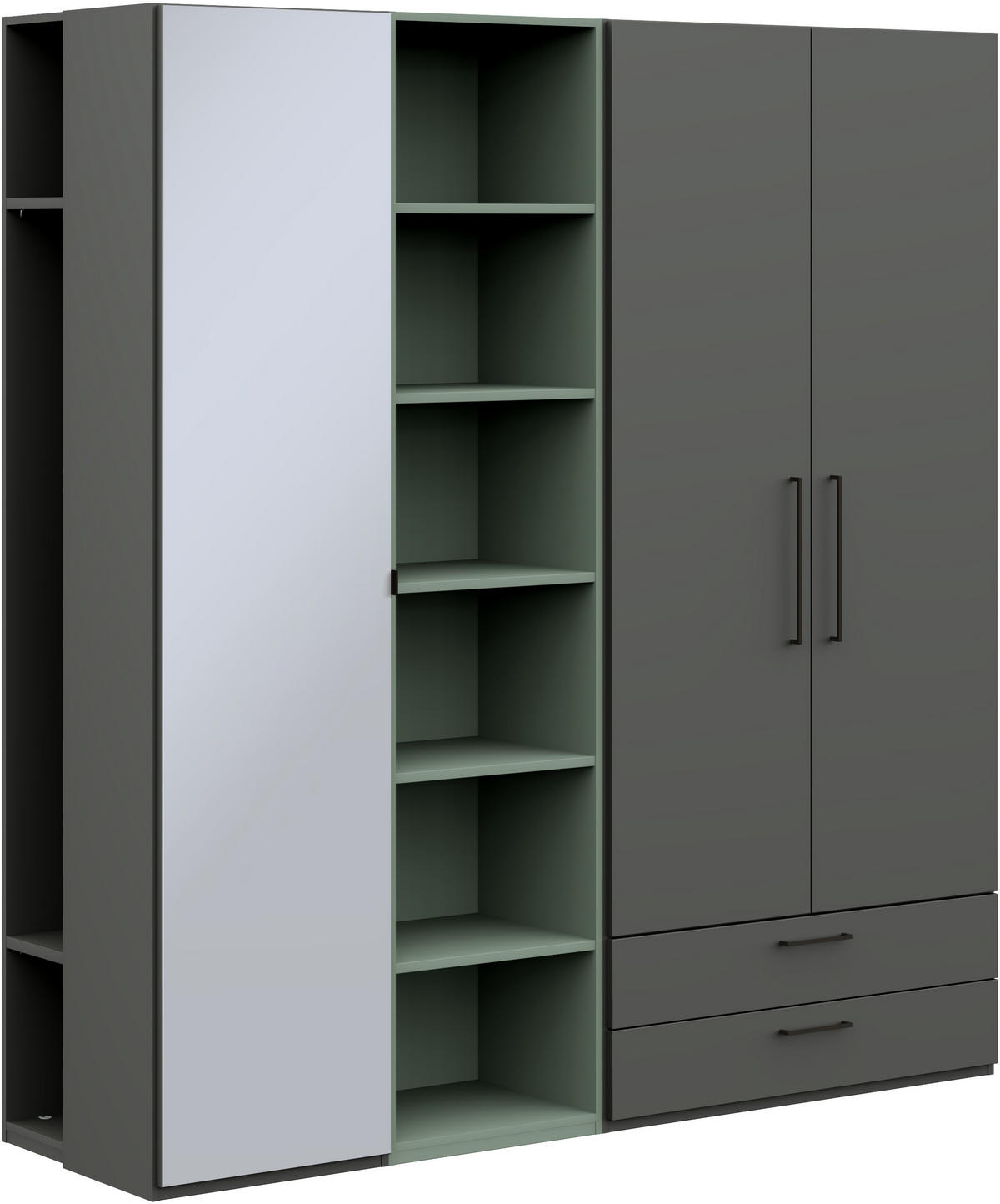 KLEIDERSCHRANK 3-türig Graphitfarben, Salbeigrün  - Salbeigrün/Anthrazit, Design, Glas/Holzwerkstoff (202,6/213,6/59,3cm) - Cantus