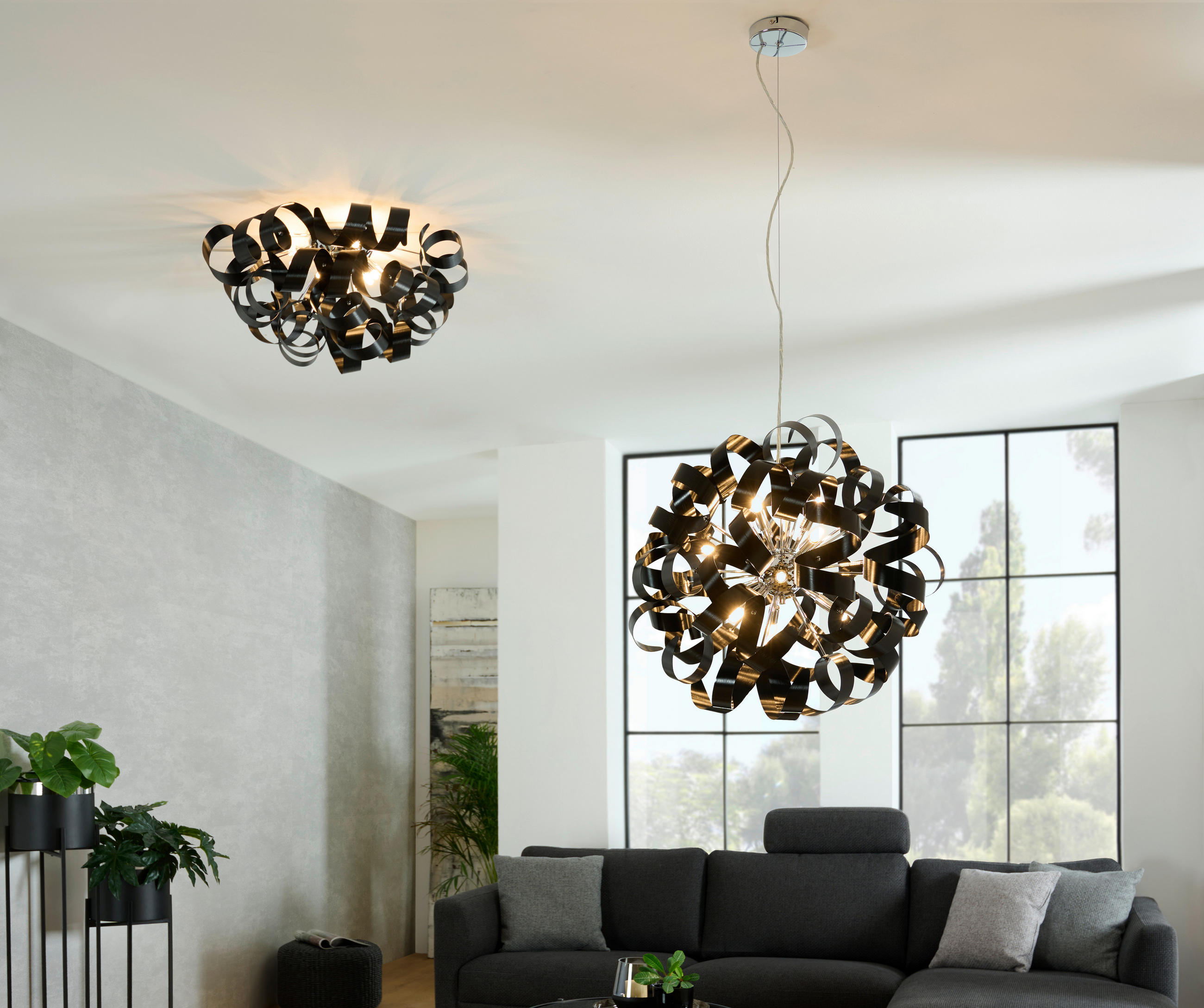 ZÁVESNÉ LED SVIETIDLO, 60/180 cm  - čierna, Design, kov (60/180cm) - Ambiente