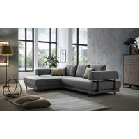 ECKSOFA in Flachgewebe Grau  - Schwarz/Grau, Design, Textil/Metall (202/279cm)
