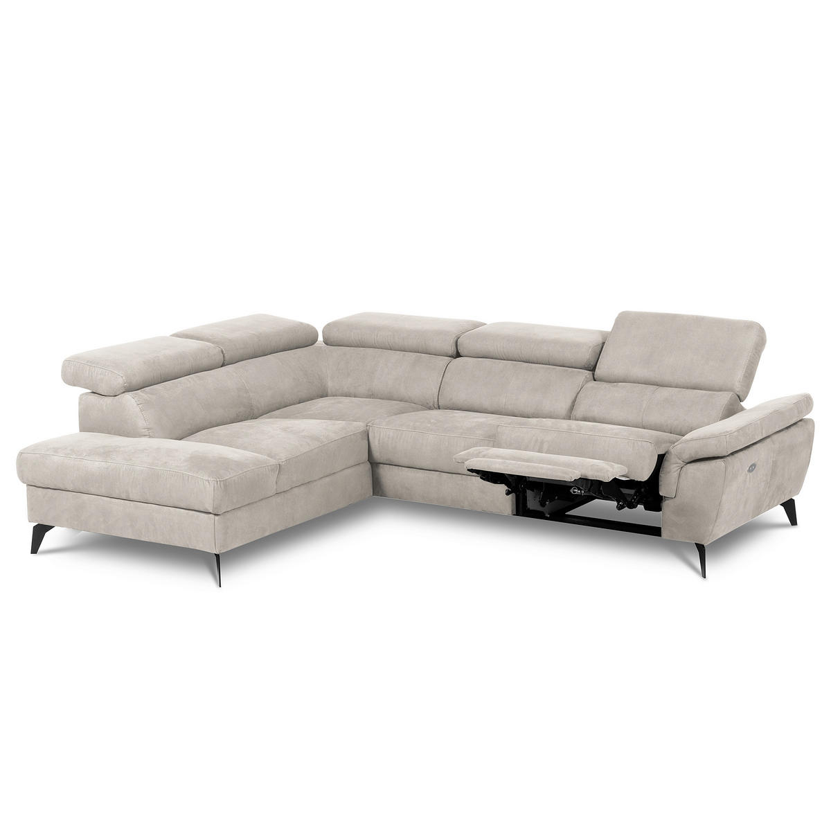 ECKSOFA SONO in Lederlook Hellgrau Armteilverstellung, Kopfteilverstellung  210/265 cm  - Hellgrau/Schwarz, Design, Textil/Metall (210/265cm) - Livetastic