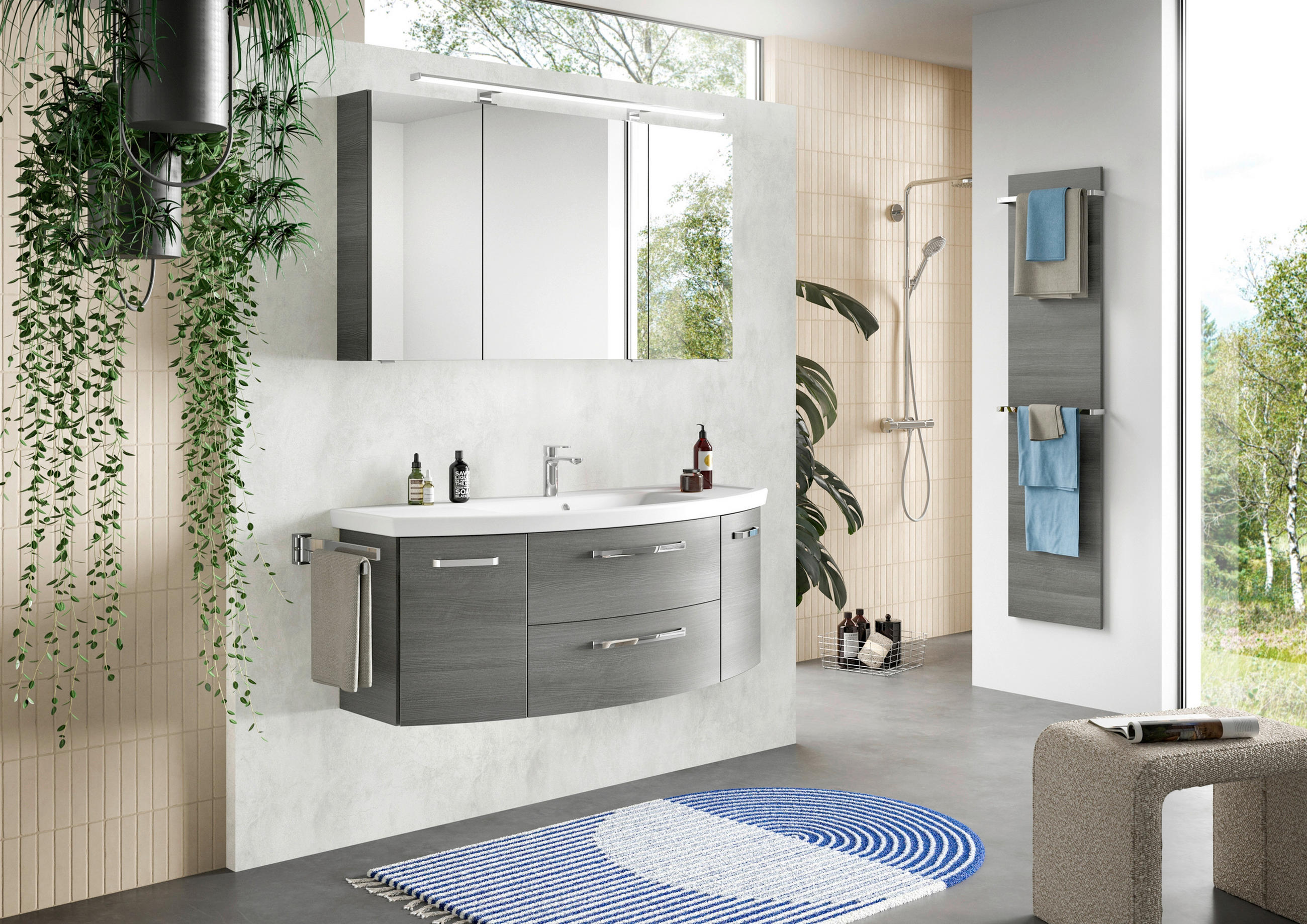 BADEZIMMER 3-teilig  in 135 cm  - Chromfarben/Graphitfarben, MODERN, Glas/Keramik (135cm) - Sadena