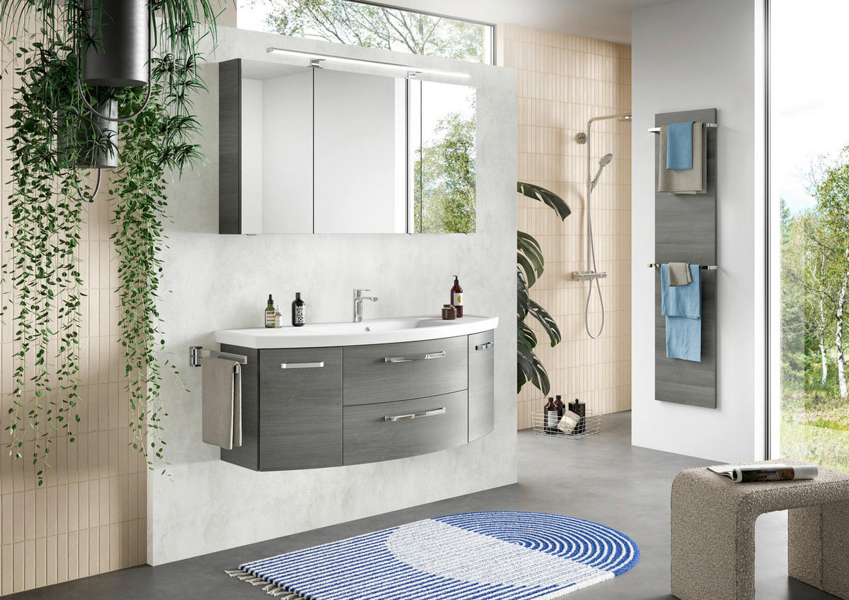 BADEZIMMER 3-teilig  in 135 cm  - Chromfarben/Graphitfarben, MODERN, Glas/Keramik (135cm) - Sadena