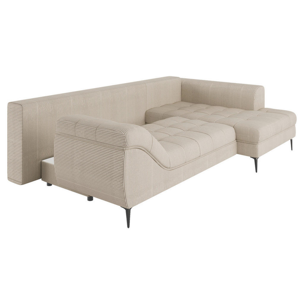 Thumbnail - Mid.you Ecksofa, Creme, Textil, 3-Sitzer, Füllung: Schaumstoffflocken, Ottomane rechts, 276x177 cm, Made in EU, Stoffaus...