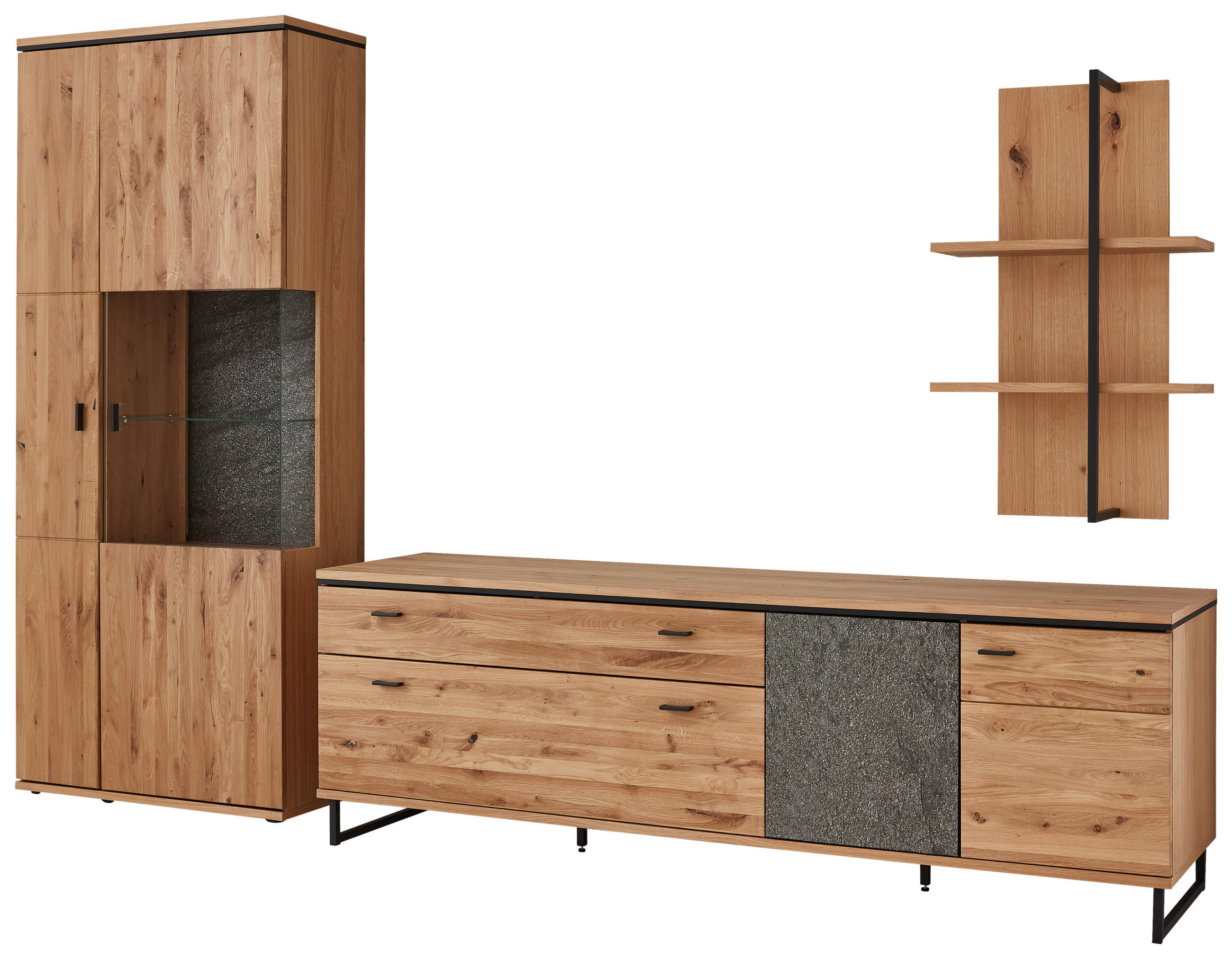 WOHNWAND  in Anthrazit, Eichefarben  320,2/208,9/50,2 cm    - Eichefarben/Anthrazit, KONVENTIONELL, Glas/Holz (320,2/208,9/50,2cm) - Linea Natura