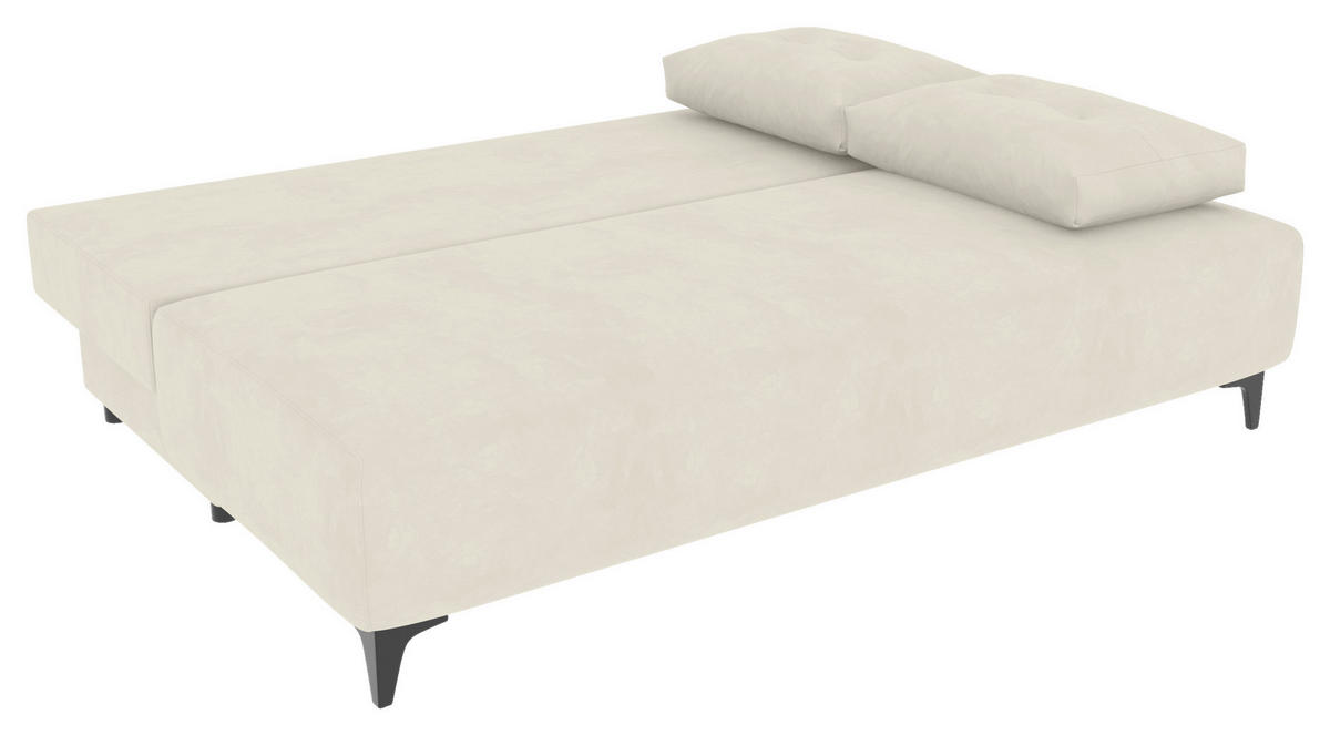SCHLAFSOFA  mit Liegefunktion, Rücken echt Plüsch Creme  - Creme/Schwarz, KONVENTIONELL, Textil/Metall (200/98/90cm) - Carryhome