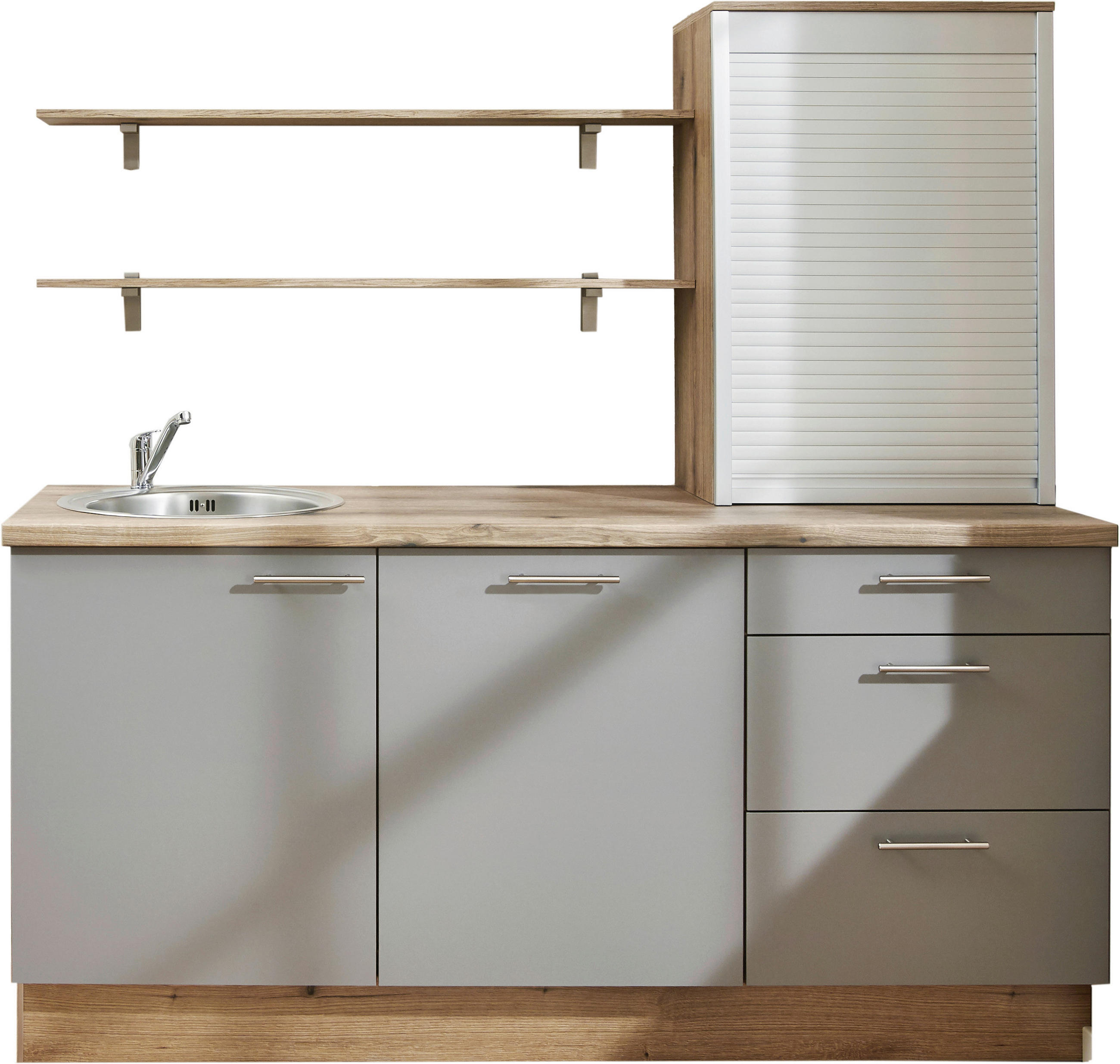 KÜCHENLEERBLOCK 180 cm   in Grau, Eichefarben  - Edelstahlfarben/Eichefarben, Design, Holzwerkstoff/Metall (180cm) - Pino