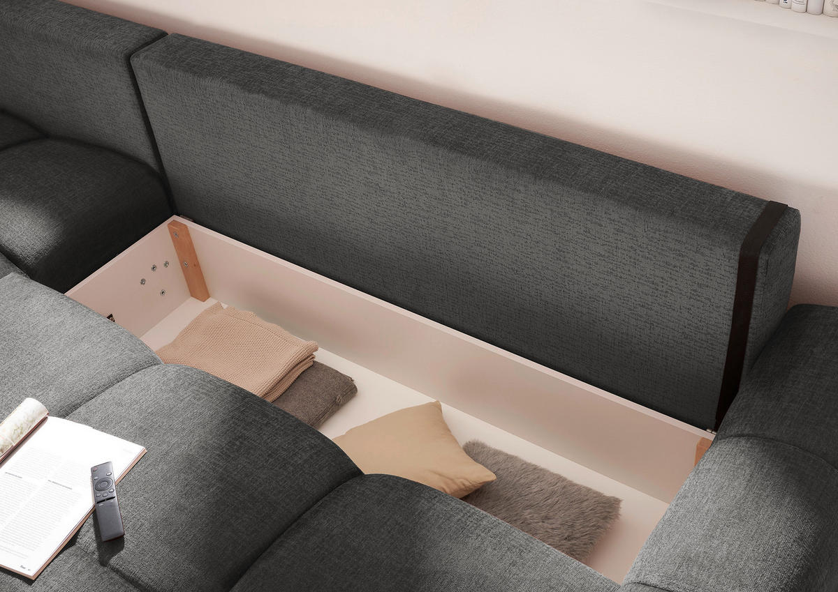 HÖRNBÄDDSOFFA 3-sits i chenille grafitfärgad  - grafitfärgad/svart, Basics, textil/plast (294/183cm) - Livetastic