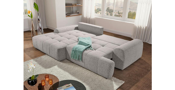 Ecksofa mit Funktion Grau Flachgewebe Zierkissen, Rückenkissen, Bettkasten, Schlaffunktion, Rücken echt, Liegefläche im Originalstoff  - Schwarz/Grau, KONVENTIONELL, Kunststoff/Textil (190/277cm) - Carryhome