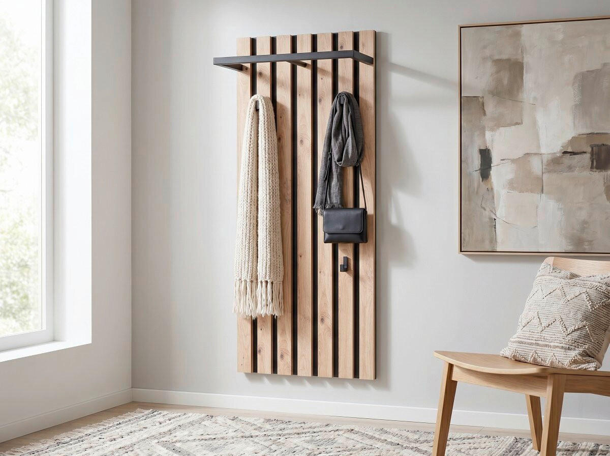 NÁSTĚNNÁ ŠATNA, 45/90/23 cm - černá/hnědá, Design, kompozitní dřevo (45/90/23cm) - Xora