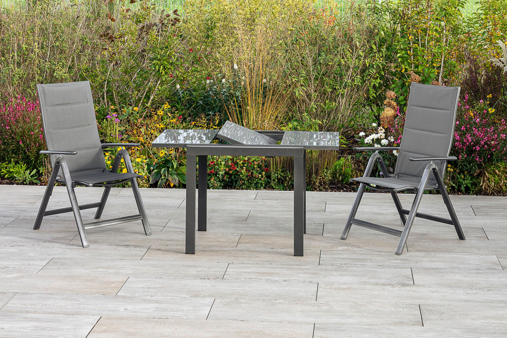 GARTENTISCH Metall, Glas rechteckig  - Graphitfarben, KONVENTIONELL, Glas/Metall (80-120/75,5/70cm) - Gardenson