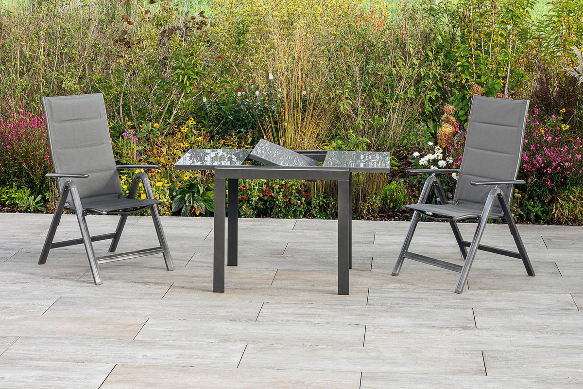 GARTENTISCH Metall, Glas rechteckig  - Graphitfarben, KONVENTIONELL, Glas/Metall (80-120/75,5/70cm) - Gardenson