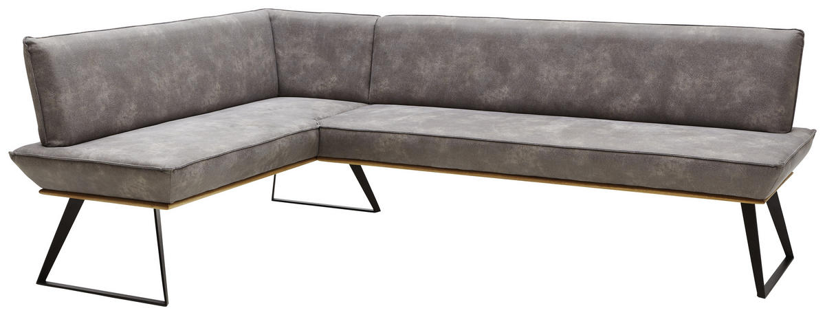 ECKBANK 163/223 cm Lederlook Schwarz, Eichefarben, Graubraun Eiche massiv   - Eichefarben/Graubraun, Design, Holz/Textil (163/223cm) - Voleo