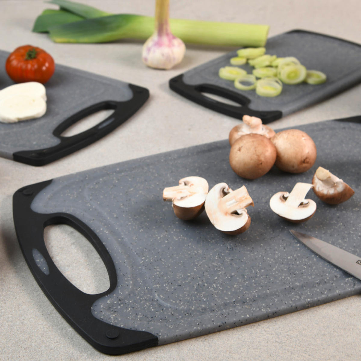 SCHNEIDEBRETT-SET Kunststoff  - Grau, Basics, Kunststoff - Kesper