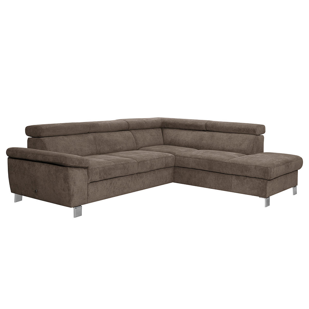 ECKSOFA Dunkelbraun Mikrofaser  - Chromfarben/Dunkelbraun, Design, Textil/Metall (248/208cm) - Livetastic