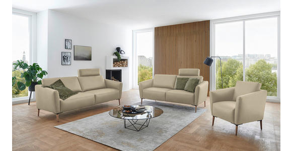 2-SITZER-SOFA  in Echtleder Ecru   - Ecru/Eichefarben, Natur, Leder/Holz (182/86/87cm) - Valnatura