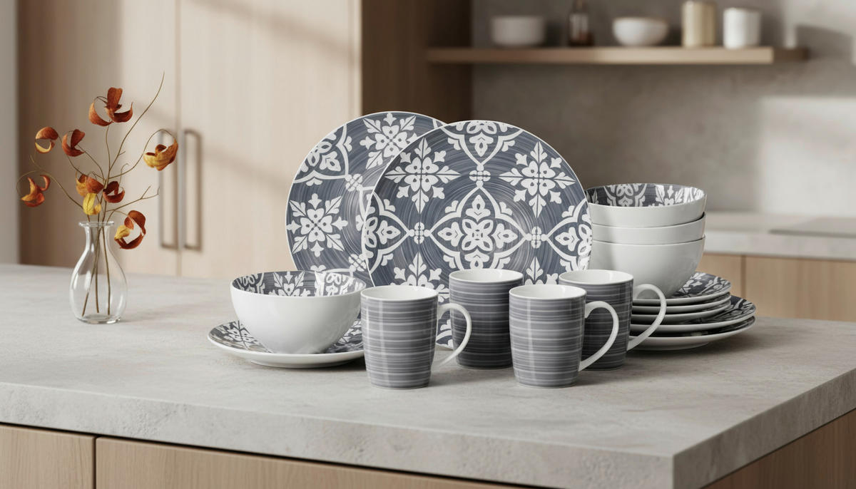 KOMPLETT SERVIS Salina 16 delar  - vit/grå, Klassisk, keramik (29cm) - Ritzenhoff Breker