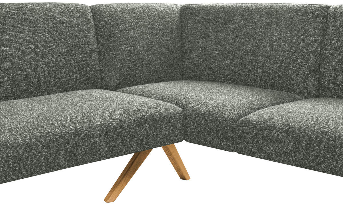 ECKBANK Holz, Textil Graugrün  - Eichefarben/Graugrün, Konventionell, Holz/Textil (218/172cm) - Linea Natura