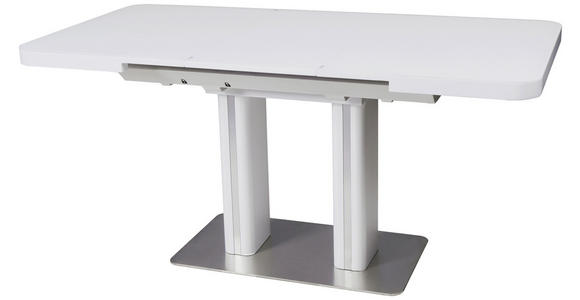 ESSTISCH in Metall, Glas, Holzwerkstoff 120-160/80/76 cm - Edelstahlfarben/Weiß, Design, Glas/Holzwerkstoff (120-160/80/76cm) - Hom`in