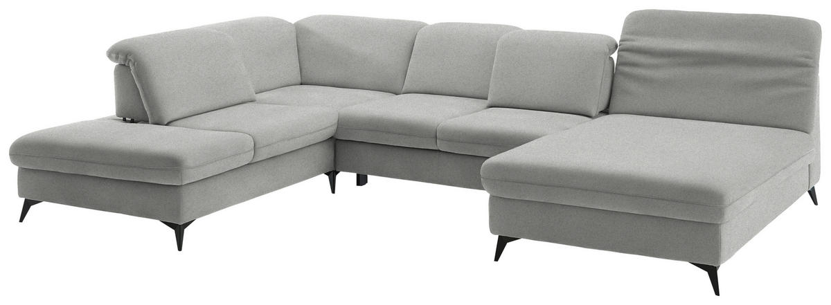 WOHNLANDSCHAFT Chenille Greige  - Greige/Schwarz, Design, Textil/Metall (255/369/198cm) - Beldomo Style