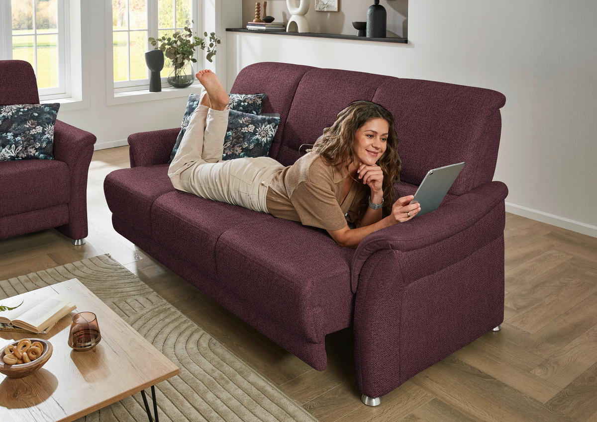 3-SITZER-SOFA Flachgewebe Weinrot  - Weinrot/Alufarben, Konventionell, Textil/Metall (198/96/93cm) - Beldomo Premium