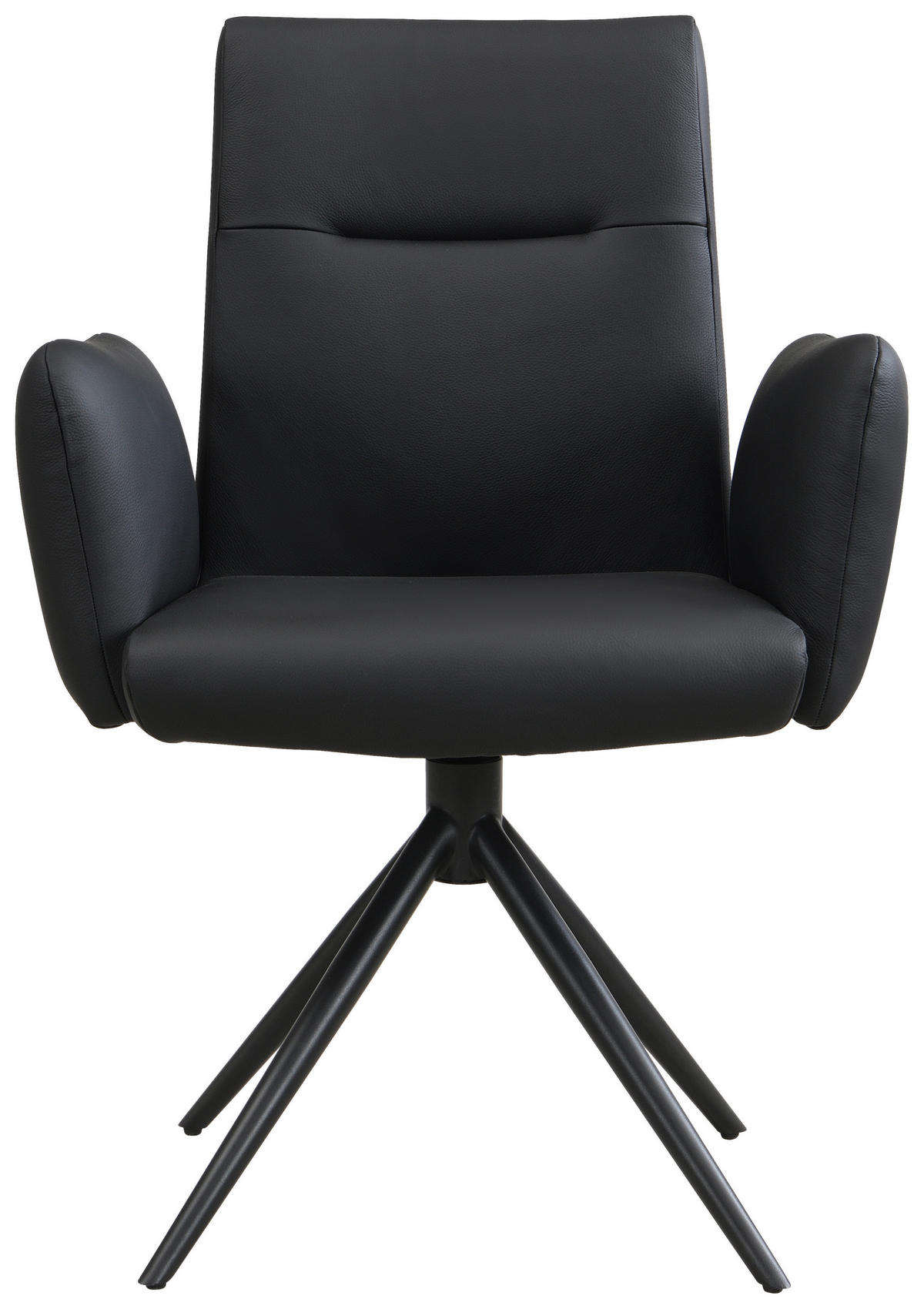 ARMLEHNSTUHL  Sitzfläche 360° drehbar, automatische Rückholfunktion  Echtleder  - Schwarz, Trend, Leder/Metall (63/89/62cm) - Novel