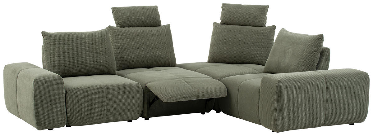 ECKSOFA in Velours Olivgrün  - Schwarz/Olivgrün, Design, Kunststoff/Textil (326/236cm) - Xora