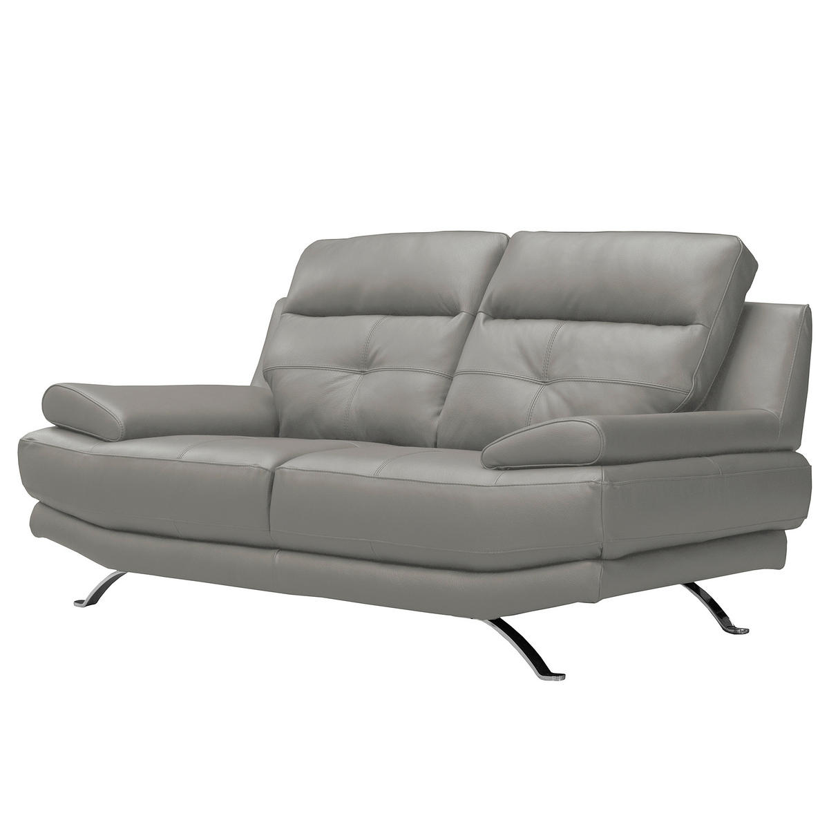 2-SITZER-SOFA Echtleder Grau  - Chromfarben/Grau, Design, Leder/Metall (185/92/99cm) - Livetastic