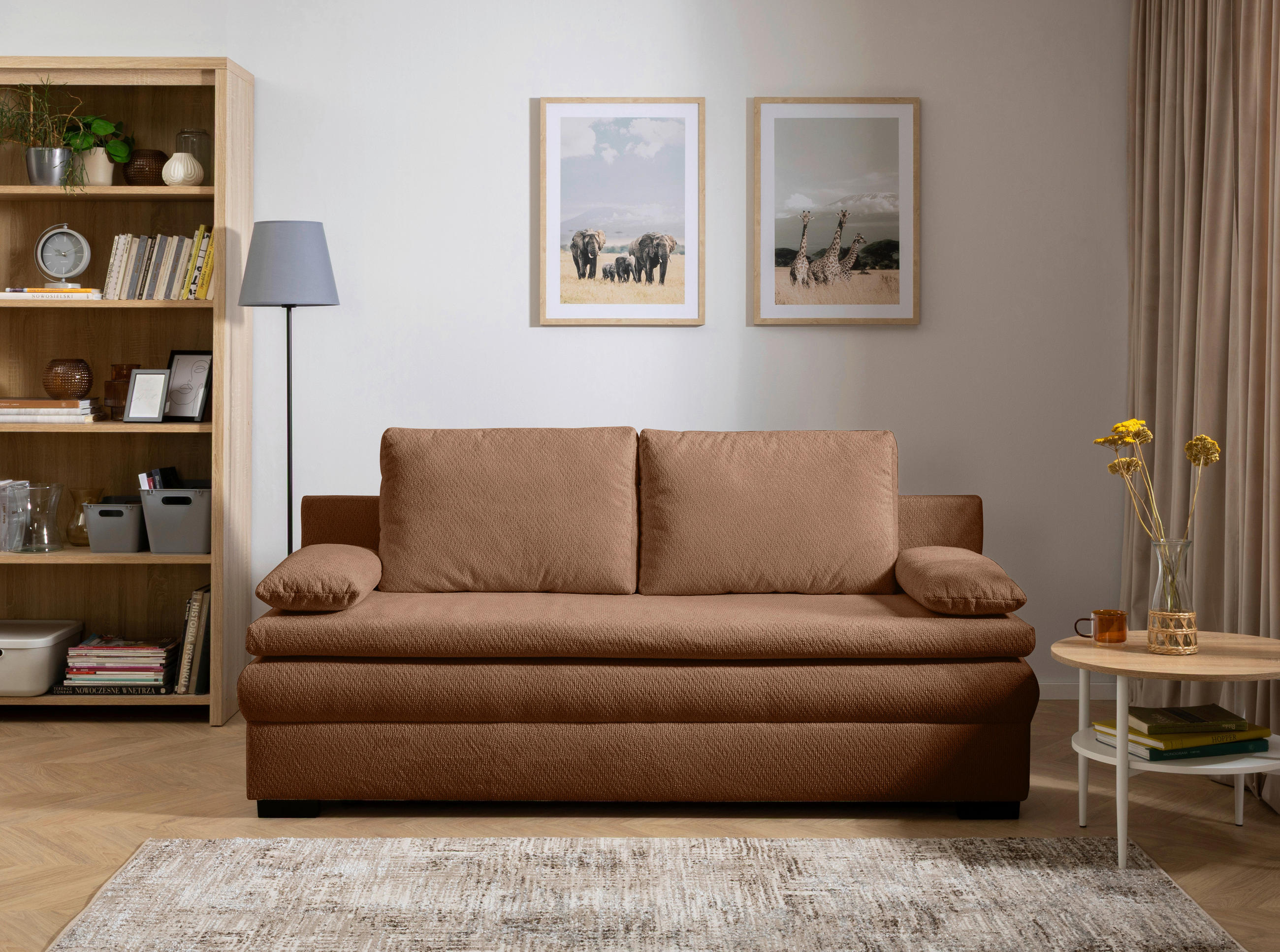 SCHLAFSOFA  mit Liegefunktion, Schlafen auf Sitzhöhe, Rücken echt Struktur Rostfarben  - Rostfarben/Schwarz, KONVENTIONELL, Kunststoff/Textil (195/93/83cm) - Carryhome