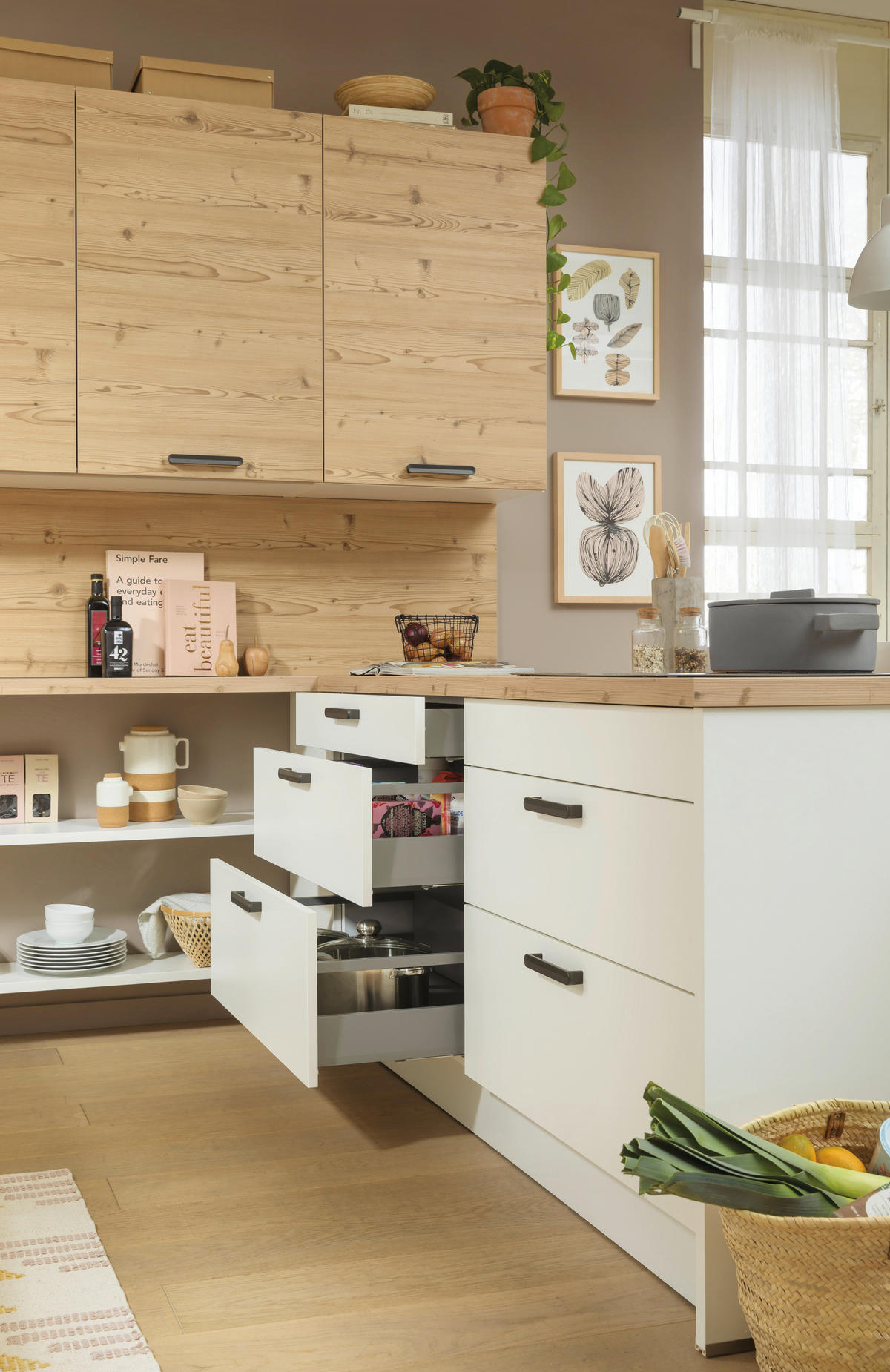 EINBAUKÜCHE NICOL  - Eichefarben/Weiß, Design, Holzwerkstoff - Novel