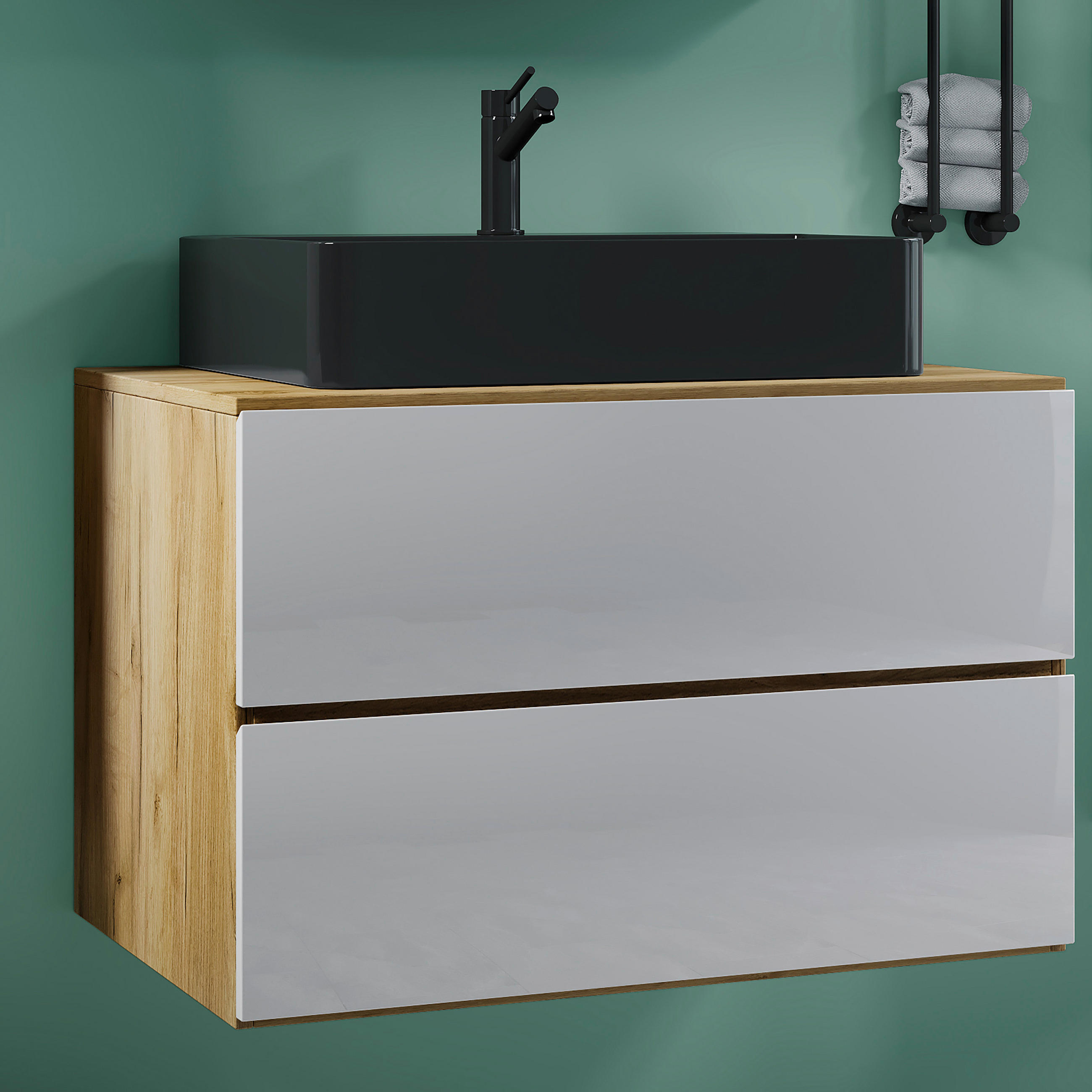 WASCHTISCHKOMBI 81 cm  - Honigeiche/Weiss, Modern, Keramik/Holzwerkstoff (81cm) - MID.YOU