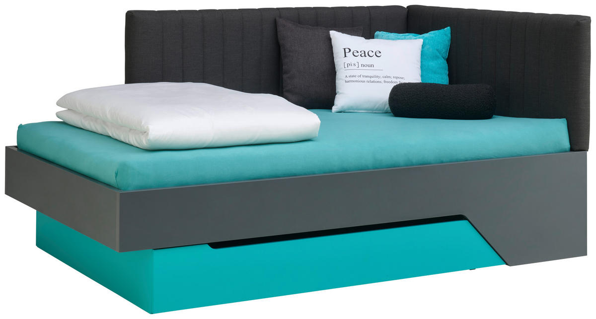 BETT 120/200 cm  in Grau, Türkis  - Türkis/Grau, Design, Holzwerkstoff (120/200cm) - Venda