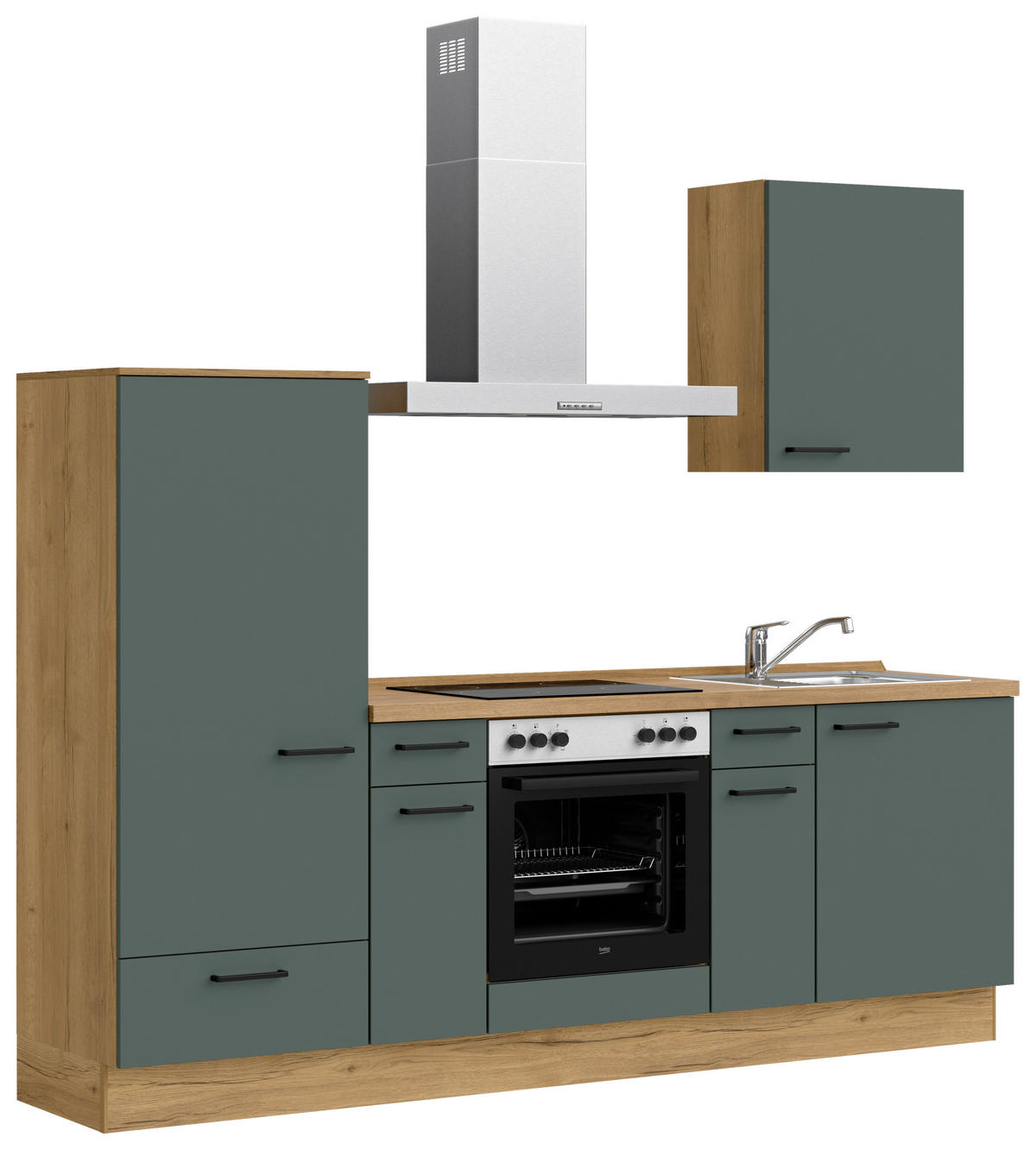 KÜCHENBLOCK 240 cm   in Eichefarben, Dunkelgrün  - Dunkelgrün/Eichefarben, MODERN, Holzwerkstoff/Metall (240cm) - Nobilia