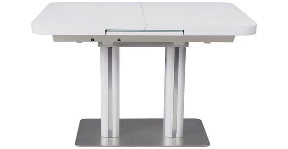 ESSTISCH in Metall, Glas, Holzwerkstoff 120-160/80/76 cm - Edelstahlfarben/Weiß, Design, Glas/Holzwerkstoff (120-160/80/76cm) - Hom`in