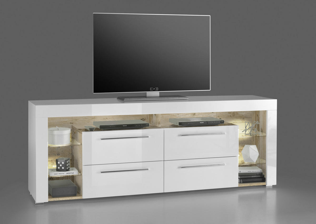 TV-BÄNK  i 179/66/44 cm  - vit/kromfärg, Modern (179/66/44cm) - Carryhome