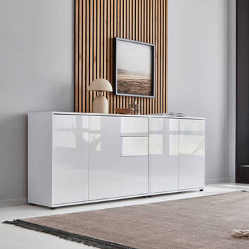 SIDEBOARD 184,5/73/33 cm  in Weiß, Weiß Hochglanz  - Weiß Hochglanz/Schwarz, MODERN, Holzwerkstoff/Kunststoff (184,5/73/33cm) - MID.YOU