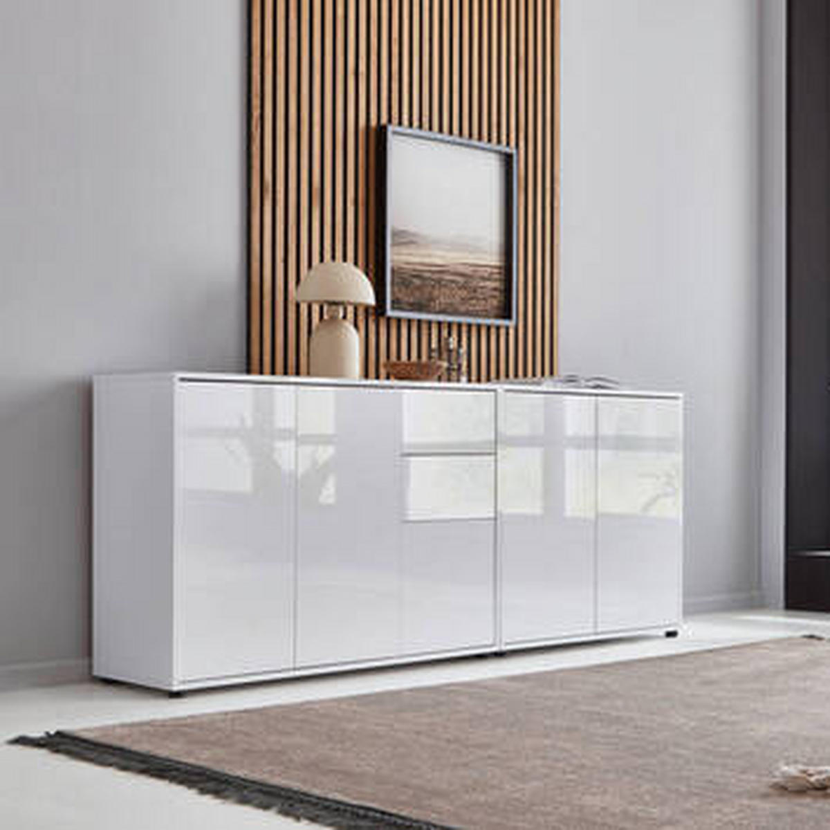 SIDEBOARD Mailand Set 10  in 184,5/73/33 cm  - Weiß Hochglanz/Schwarz, MODERN, Holzwerkstoff/Kunststoff (184,5/73/33cm) - MID.YOU