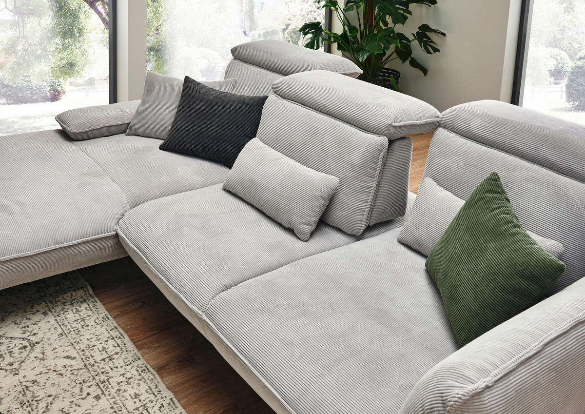 ECKSOFA in Cord Silberfarben  202/301 cm  - Silberfarben/Schwarz, Design, Textil/Metall (202/301cm) - Moderano