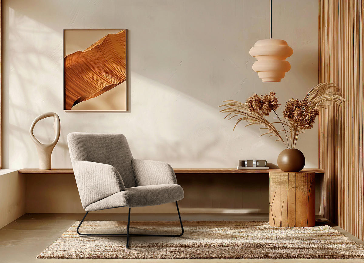 SESSELSET in Chenille Beige  - Beige/Schwarz, Design, Textil/Metall (67/87/74cm) - Livetastic