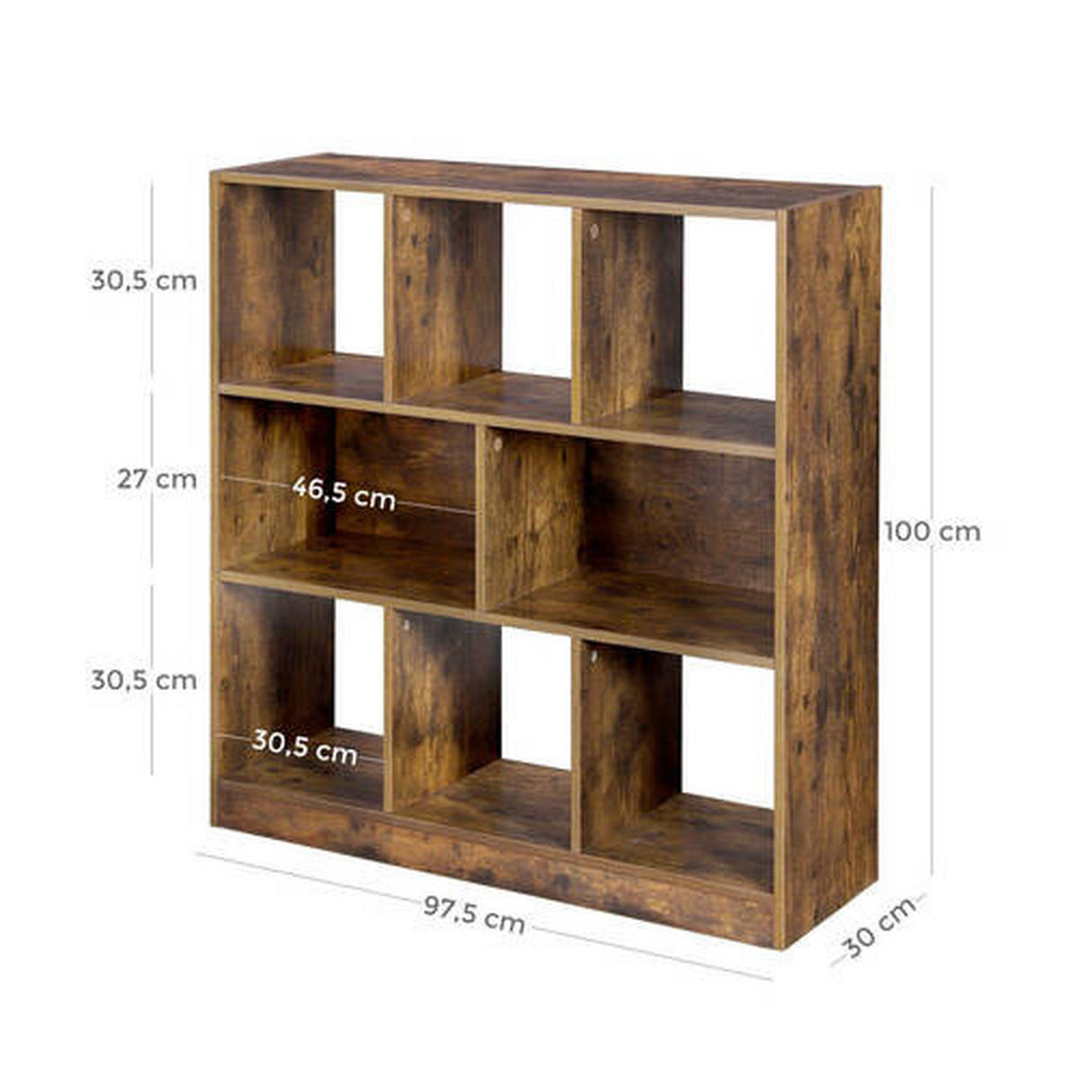 REGÁL, hnedá, 98/100/30 cm - hnedá, Basics, kompozitné drevo (98/100/30cm) - Boxxx
