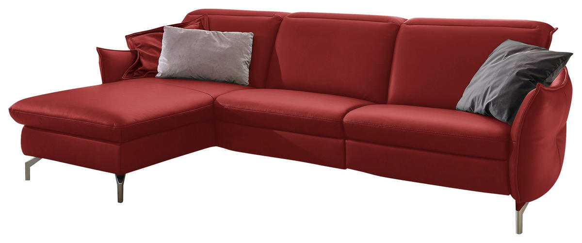 ECKSOFA in Echtleder Rot  - Rot/Nickelfarben, Modern, Leder/Metall (179/233cm) - Livetastic