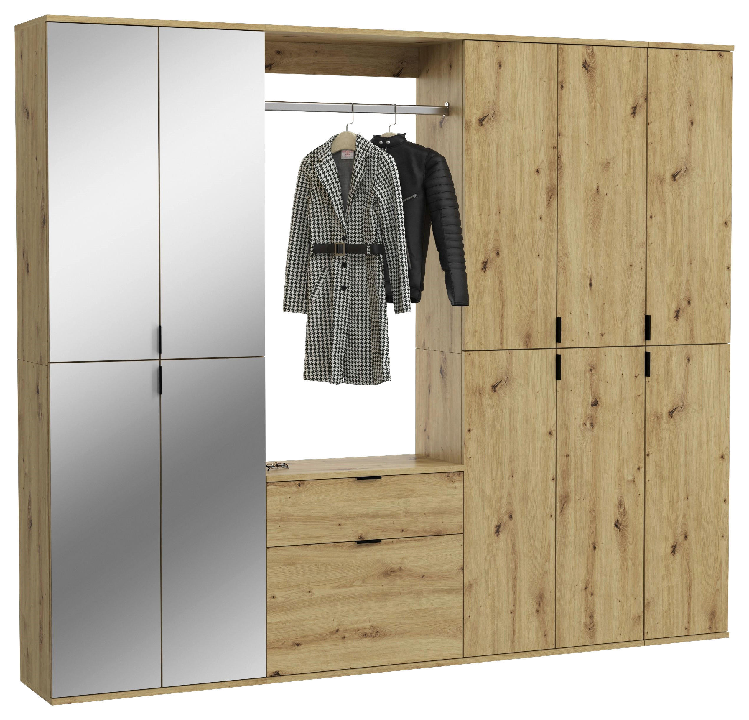 GARDEROBE 4-teilig  in 213/193/34 cm  - KONVENTIONELL, Glas/Holzwerkstoff (213/193/34cm) - MID.YOU