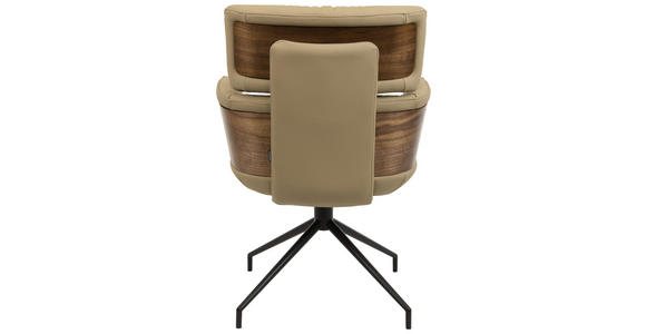 ARMLEHNSTUHL , Wippfunktion, Sitzfläche 360° drehbar, automatische Rückholfunktion , Echtleder  - Taupe/Walnussfarben, Design, Leder/Holz (62/92/66cm) - Dieter Knoll