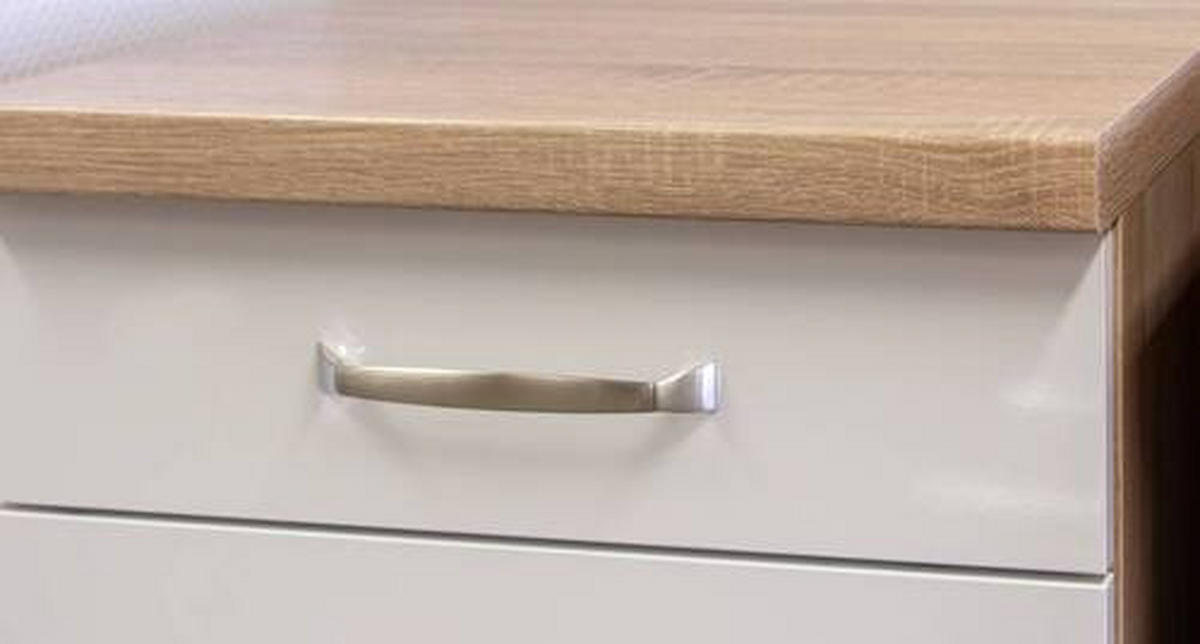 KÜCHENBLOCK 310 cm   in Sonoma Eiche, Weiß Hochglanz  - Edelstahlfarben/Weiß Hochglanz, Basics, Holzwerkstoff/Metall (310cm) - FlexWell