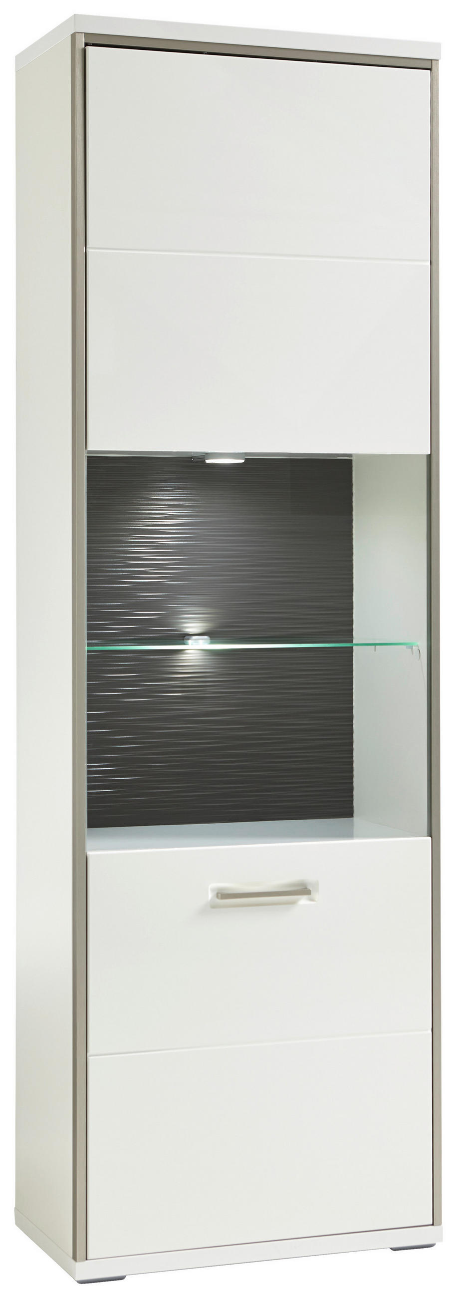 VITRINE  in Grau, Silberfarben, Weiß, Weiß Hochglanz  - Weiß Hochglanz/Silberfarben, Design, Glas/Holzwerkstoff (64/201/38cm) - Livetastic