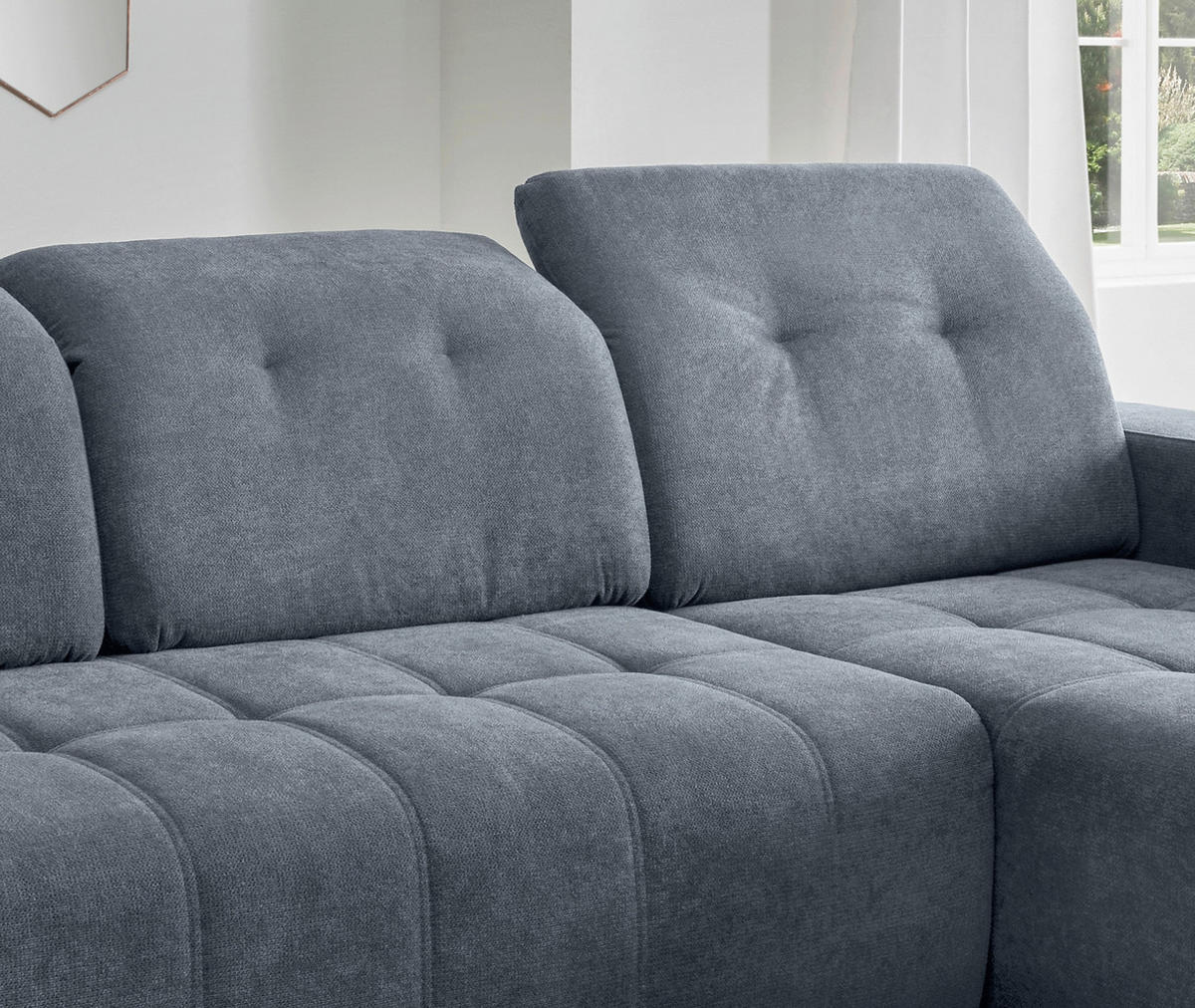 ECKSOFA VICARI Blau Mikrofaser Kopfteilverstellung, Sitzvorzug  - Blau/Schwarz, MODERN, Textil/Metall (292/185cm) - Livetastic